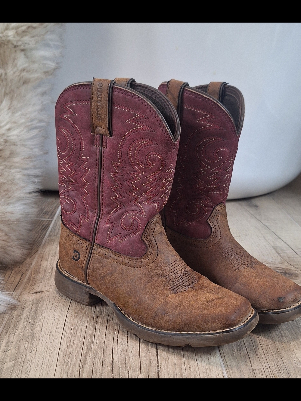 Durango Kids Western Cowboy Boots Briar Brown Brick Red Size 13M
